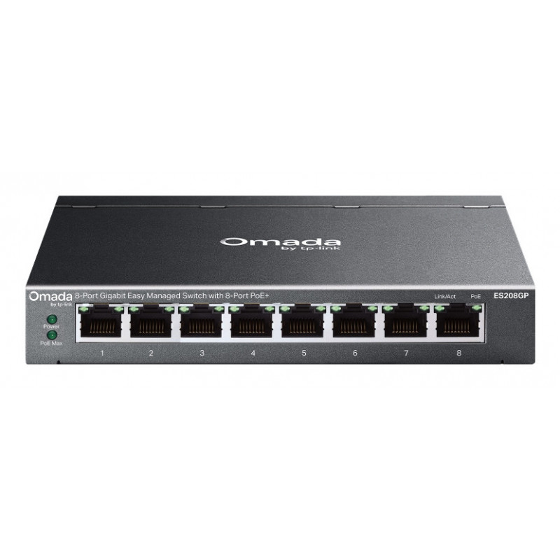 TP-Link Omada ES208GP verkkokytkin Hallittu L2 Gigabit Ethernet (10 100 1000) Power over Ethernet -tuki DIN rail musta