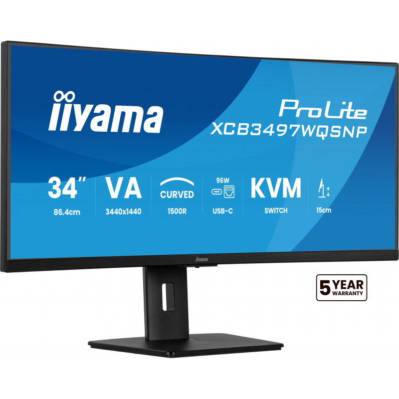 iiyama ProLite XCB3497WQSNP-B1 tietokoneen litteä näyttö 86,4 cm (34") 3440 x 1440 pikseliä UltraWide Quad HD LED musta