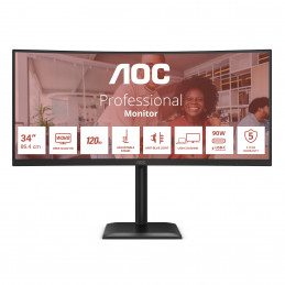 AOC E4 CU34E4CV tietokoneen litteä näyttö 86,4 cm (34") 3440 x 1440 pikseliä UltraWide Quad HD LCD musta