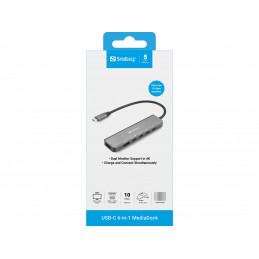 Sandberg 136-77 kannettavien tietokoneiden telakka ja porttitoistin Langallinen USB 3.2 Gen 1 (3.1 Gen 1) Type-C Harmaa