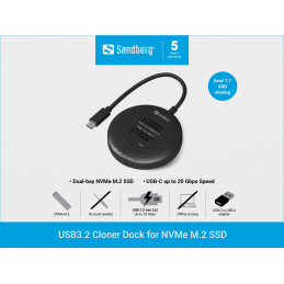 Sandberg 136-72 tallennusaseman telakointiasema USB 3.2 Gen 2 (3.1 Gen 1) Type-C musta