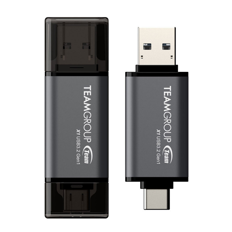 Team Group X1 USB 3.2 Gen1 USB-muisti 64 GB USB Type-A   USB Type-C 3.2 Gen 1 (3.1 Gen 1) musta, Harmaa