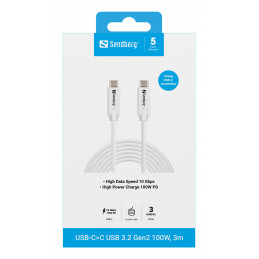 Sandberg 136-75 USB-kaapeli USB 3.2 Gen 2 (3.1 Gen 2) 3 m USB C Valkoinen