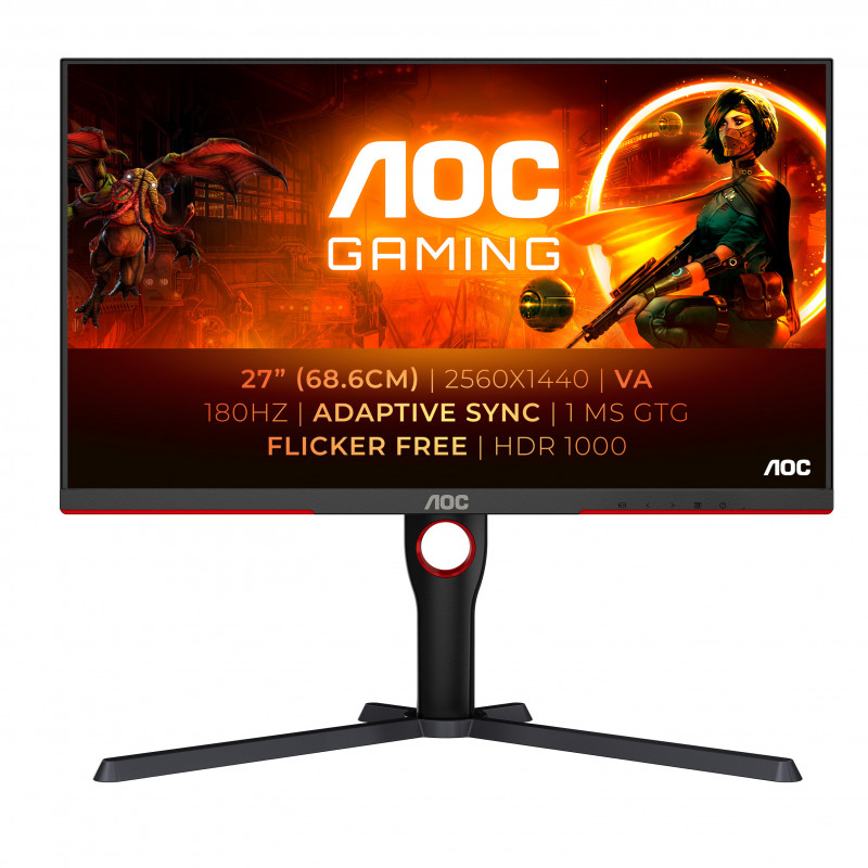 AOC G3 Q27G3XMN BK tietokoneen litteä näyttö 68,6 cm (27") 2560 x 1440 pikseliä 2K Ultra HD LED musta, Punainen