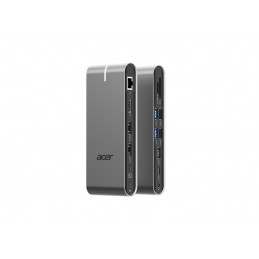 Acer HP.DSCAB.022 kannettavien tietokoneiden telakka ja porttitoistin Langallinen USB 3.2 Gen 1 (3.1 Gen 1) Type-C Hopea