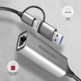 Axagon ADE-TXCA Gigabit Ethernet Adapter USB-C+ USB-A - titangrau - Adapter - Digital Daten 1000 Mbit s