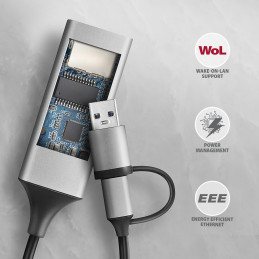 Axagon ADE-TXCA Gigabit Ethernet Adapter USB-C+ USB-A - titangrau - Adapter - Digital Daten 1000 Mbit s