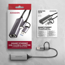 Axagon ADE-TXCA Gigabit Ethernet Adapter USB-C+ USB-A - titangrau - Adapter - Digital Daten 1000 Mbit s