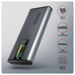 Axagon EEM2-SD2 tallennusaseman kotelo SSD-kotelo Harmaa M.2