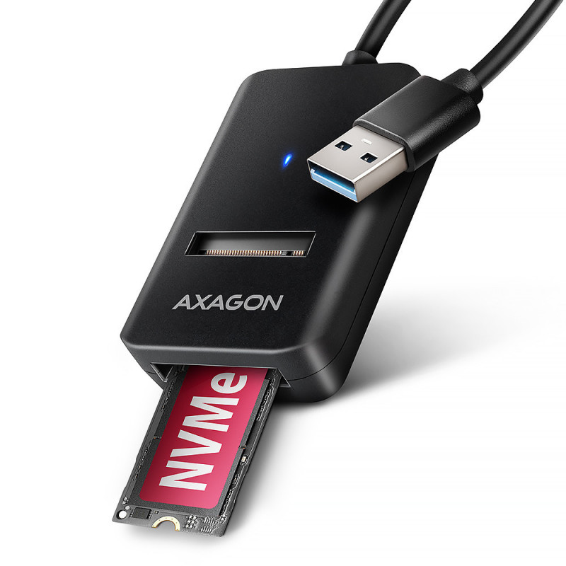 Axagon ADM2-AM USB-A 10Gbps - M.2 NVMe & SATA SSD adaptér, kabelis USB-A 10cm SSD-kotelo musta