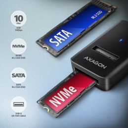 Axagon ADM2-AM USB-A 10Gbps - M.2 NVMe & SATA SSD adaptér, kabelis USB-A 10cm SSD-kotelo musta