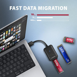 Axagon ADM2-AM USB-A 10Gbps - M.2 NVMe & SATA SSD adaptér, kabelis USB-A 10cm SSD-kotelo musta
