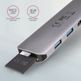 Axagon HMC-5 kannettavien tietokoneiden telakka ja porttitoistin Langallinen USB 3.2 Gen 1 (3.1 Gen 1) Type-C Harmaa