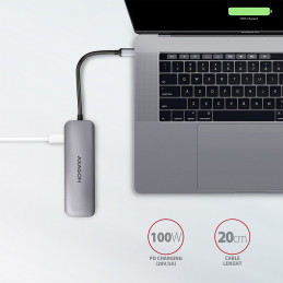 Axagon HMC-5 kannettavien tietokoneiden telakka ja porttitoistin Langallinen USB 3.2 Gen 1 (3.1 Gen 1) Type-C Harmaa