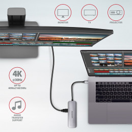 Axagon HMC-5 kannettavien tietokoneiden telakka ja porttitoistin Langallinen USB 3.2 Gen 1 (3.1 Gen 1) Type-C Harmaa
