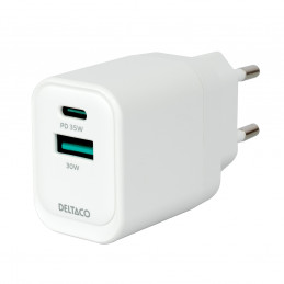 Deltaco USBC-AC159 mobiililaitteen laturi Universaali Valkoinen AC Pikalataus Sisätila