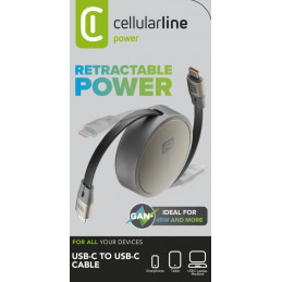 Cellularline USBDATAROLLER5A1MK USB-kaapeli 1 m USB C Harmaa