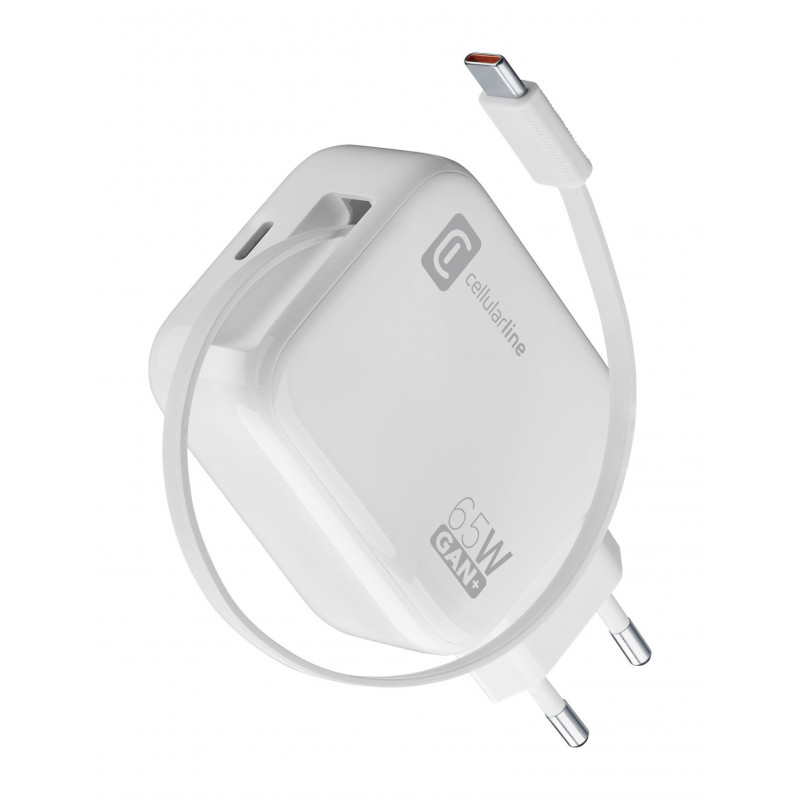 Cellularline Retractable Power 65W Kuulokkeet, Universaali Valkoinen AC Pikalataus Sisätila