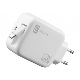 Cellularline Retractable Power 65W Kuulokkeet, Universaali Valkoinen AC Pikalataus Sisätila
