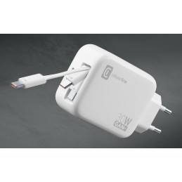 Cellularline Retractable Power 30W Kuulokkeet, Universaali Valkoinen AC Pikalataus Sisätila