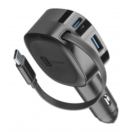 Cellularline Retractable Car Charger Kuulokkeet, Universaali Musta Tupakansytytin Pikalataus Auto