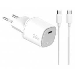 Celly UPTC1USBC25WCTC mobiililaitteen laturi Älypuhelin, Tabletti, Puhelin Valkoinen USB Sisätila