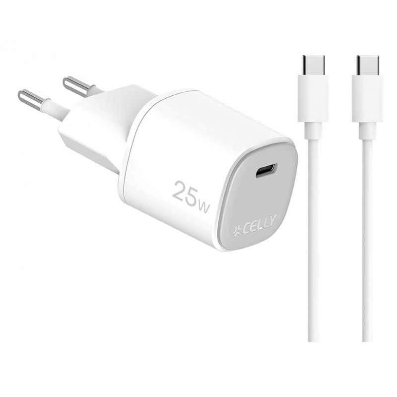 Celly UPTC1USBC25WCTC mobiililaitteen laturi Älypuhelin, Tabletti, Puhelin Valkoinen USB Sisätila