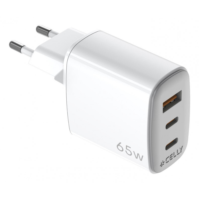 Celly UPTC1USB2USBC65 mobiililaitteen laturi Älypuhelin, Tabletti, Puhelin Valkoinen USB Sisätila
