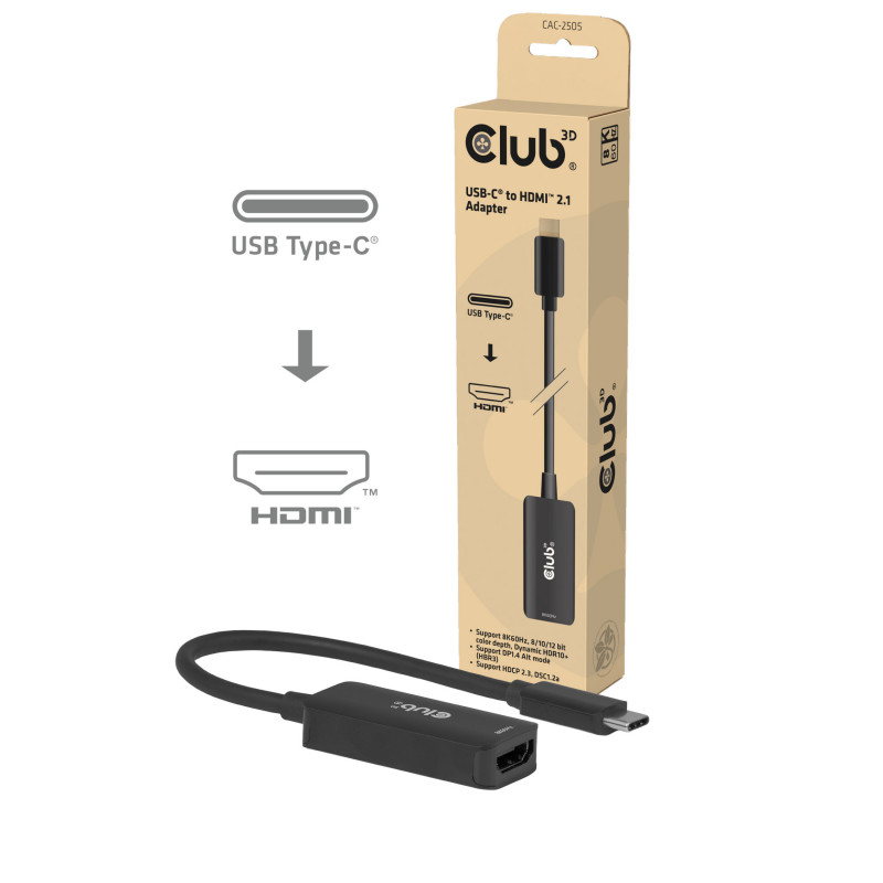 CLUB3D CAC-2505 videokaapeli-adapteri 0,12 m USB Type-C HDMI + USB Musta
