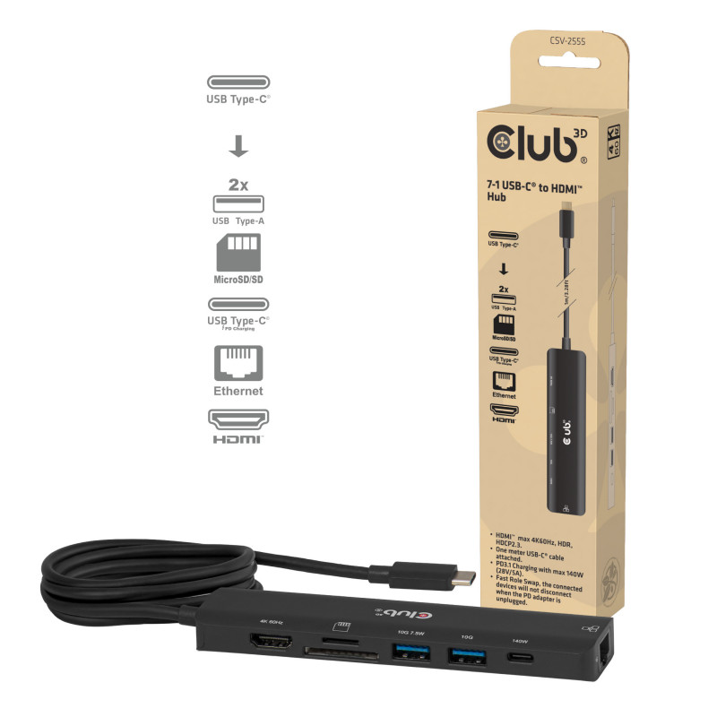 CLUB3D 7-1 USB-C® - HDMI™ -keskitin