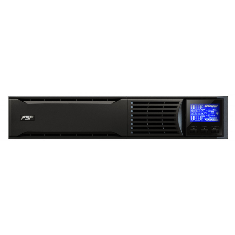 FSP Champ Rack 3K UPS-virtalähde Taajuuden kaksoismuunnos (verkossa) 3 kVA 2700 W 3 AC-pistorasia(a)