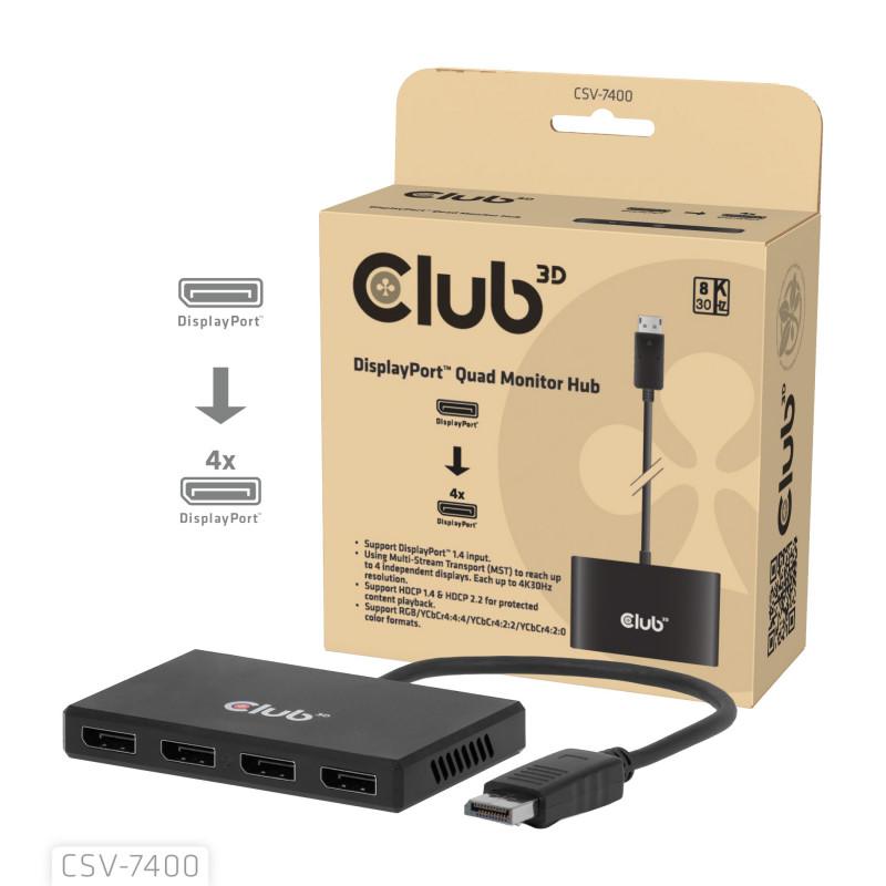 CLUB3D CSV-7400 videohaaroitin DisplayPort 4x DisplayPort