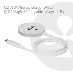 CLUB3D CAC-3026 Qi2 25W langaton laturi, valkoinen Qi 2.2 MagSafe -yhteensopiva magneettinen alusta