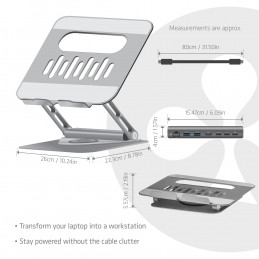 CLUB3D Säädettävä alumiininen kannettavan tietokoneen teline USB-C®-keskittimellä