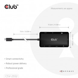 CLUB3D CSV-2552 keskitin USB Type-C 5000 Mbit s Musta
