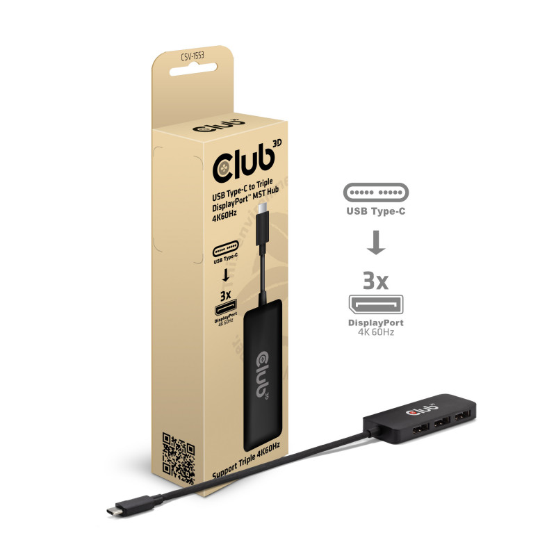 CLUB3D CSV-1553 keskitin USB Type-C Musta