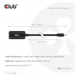 CLUB3D CAC-1188 videokaapeli-adapteri 0,09 m Mini DisplayPort HDMI Musta