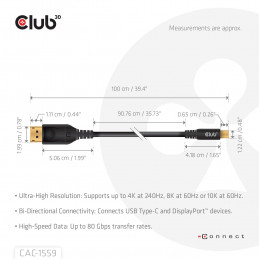 CLUB3D CAC-1559 videokaapeli-adapteri 1 m USB Type-C DisplayPort Musta