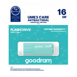 Goodram USB 3.0 UME3 CARE USB-muisti 16 GB USB A-tyyppi 3.2 Gen 1 (3.1 Gen 1) Turkoosi
