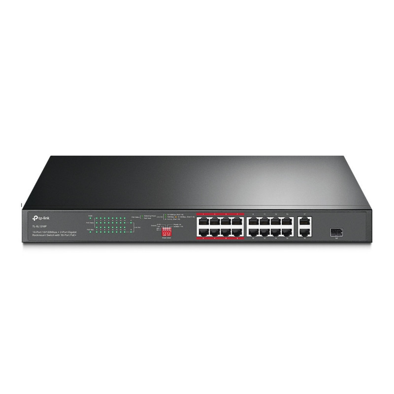 TP-Link TL-SL1218P verkkokytkin Hallitsematon Gigabit Ethernet (10 100 1000) Power over Ethernet -tuki 1U Musta