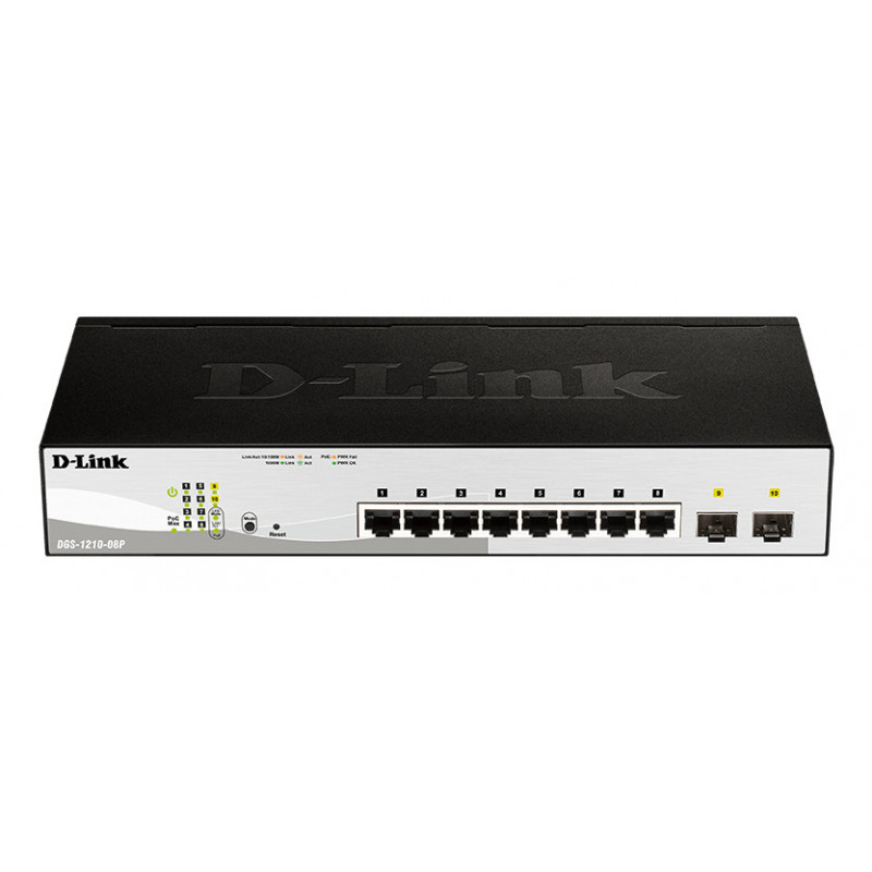 D-Link DGS-1210-08P verkkokytkin Hallittu L2 L3 Gigabit Ethernet (10 100 1000) Power over Ethernet -tuki Musta