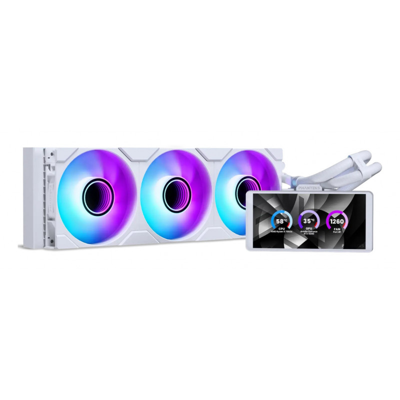 Phanteks Glacier One 360M25 LCD Suoritin All-in-one-nesteenjäähdytin 12 cm Valkoinen 1 kpl