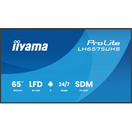 iiyama LH6575UHS-B2AG infonäyttö Digitaalinen litteä infotaulu 163,8 cm (64.5") LCD Wi-Fi 500 cd m² 4K Ultra HD Musta