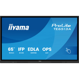 iiyama TE6513A-B2AG infonäyttö Interaktiivinen litteä paneeli 163,8 cm (64.5") Wi-Fi 500 cd m² 4K Ultra HD Musta Kosketusnäyttö