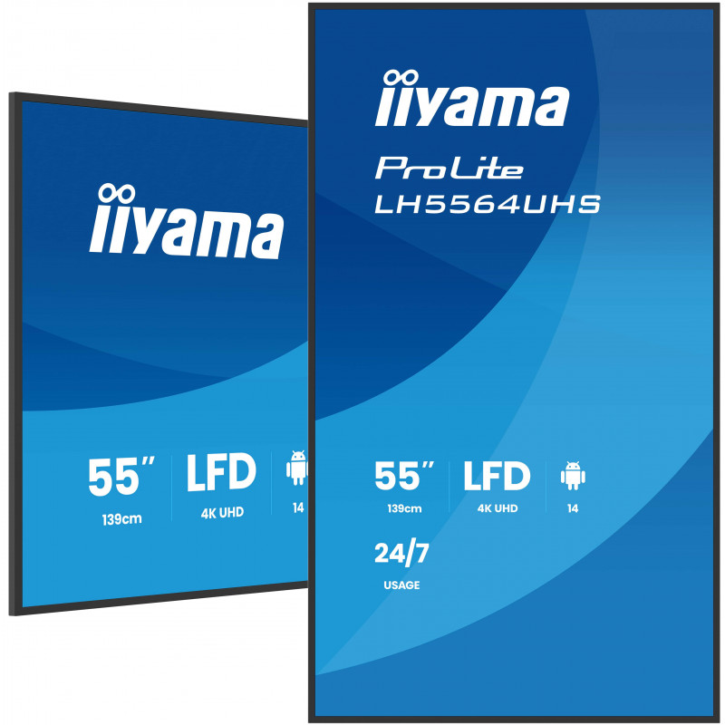 iiyama LH5564UHS-B1AG infonäyttö Digitaalinen litteä infotaulu 139,7 cm (55") Wi-Fi 500 cd m² 4K Ultra HD Musta
