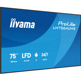 iiyama LH7564UHS-B1AG infonäyttö Digitaalinen litteä infotaulu 190,5 cm (75") Wi-Fi 500 cd m² 4K Ultra HD Musta