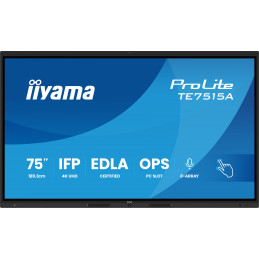 iiyama TE7515A-B2AG infonäyttö Kioskimalli 190,5 cm (75") Wi-Fi 550 cd m² 4K Ultra HD Musta Kosketusnäyttö Sisäänrakennettu