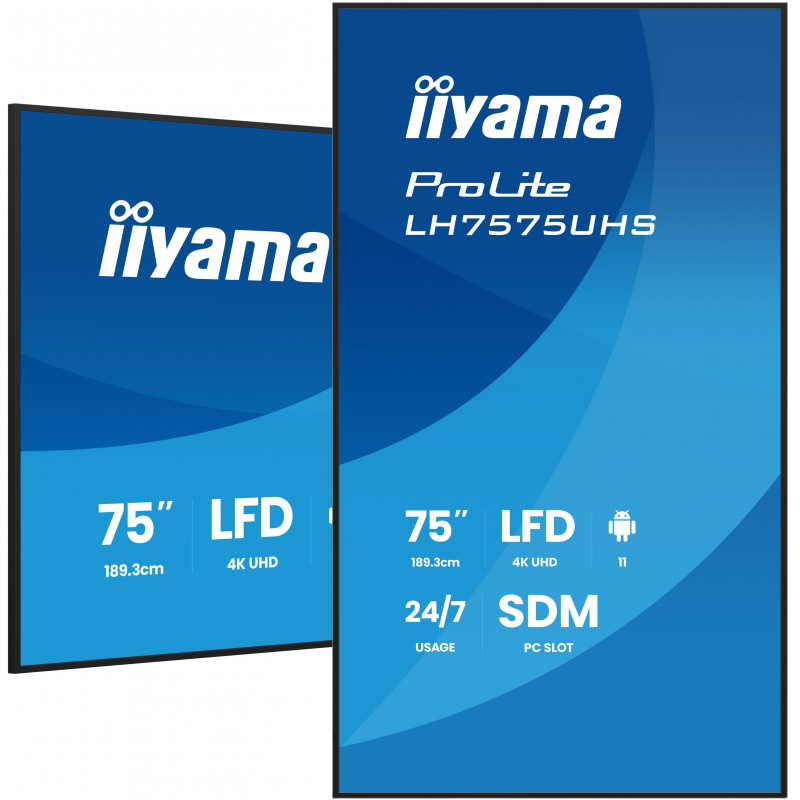 iiyama LH7575UHS-B2AG infonäyttö Digitaalinen litteä infotaulu 190,5 cm (75") LCD Wi-Fi 500 cd m² 4K Ultra HD Musta