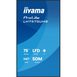 iiyama LH7575UHS-B2AG infonäyttö Digitaalinen litteä infotaulu 190,5 cm (75") LCD Wi-Fi 500 cd m² 4K Ultra HD Musta
