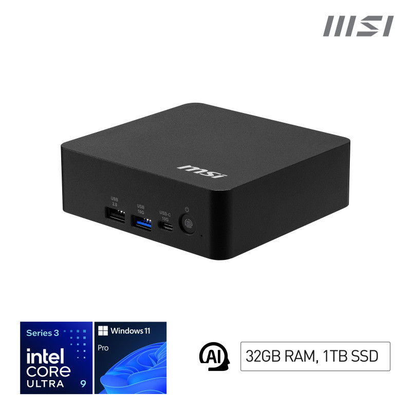 MSI Cubi NUC AI+ 3MG-002EU Copilot+ PC Intel Core Ultra 9 386H 32 GB DDR5-SDRAM 1 TB SSD Windows 11 Pro Mini PC Musta